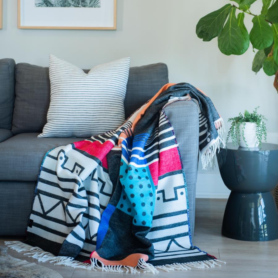 Styled colourful pure acrylic throw