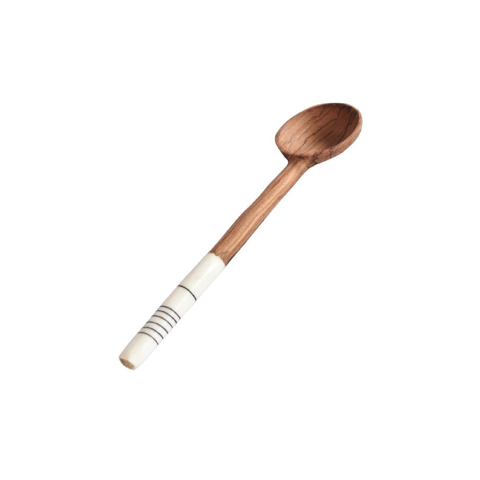 Wooden sugar spoon with decorative bone handles
