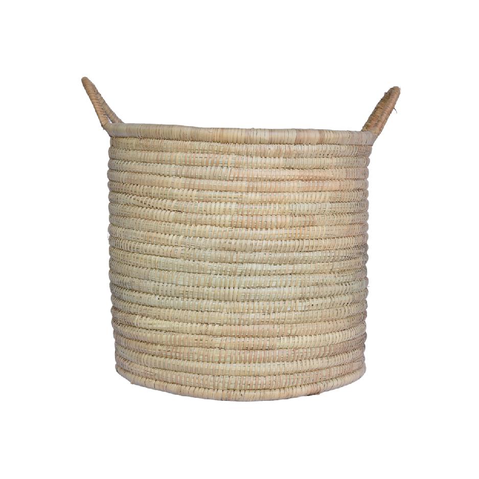 Woven natural storage basket with handles