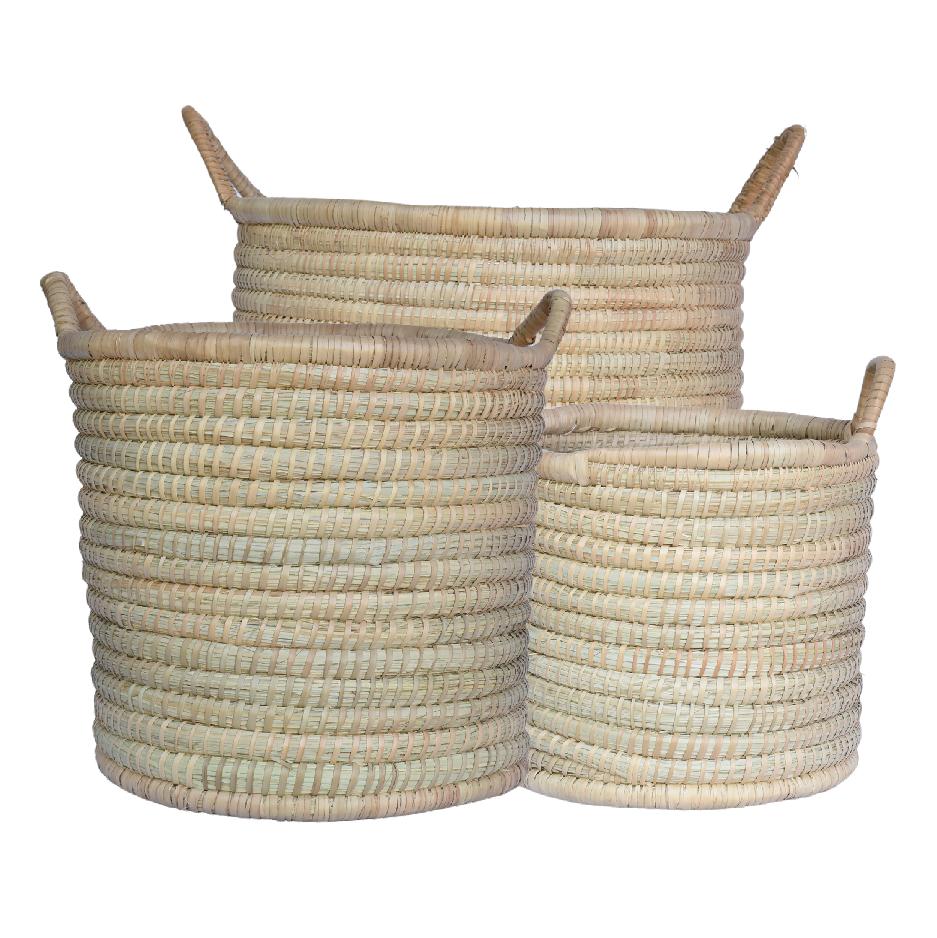 Woven natural basket set of three