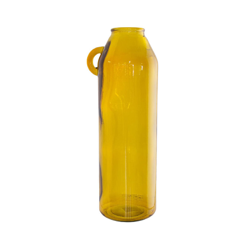 Yellow glass handled tall vase