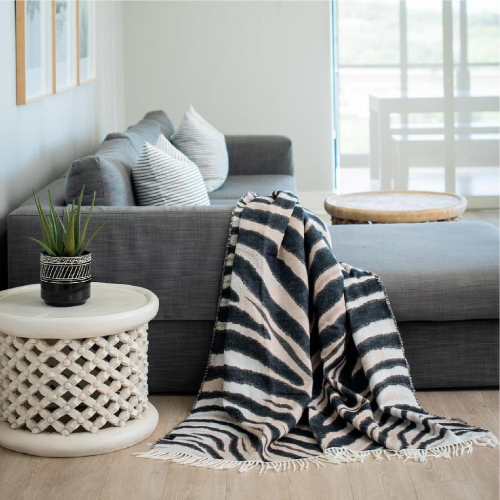 Zebra pattern natural and black pure acrylic throw 