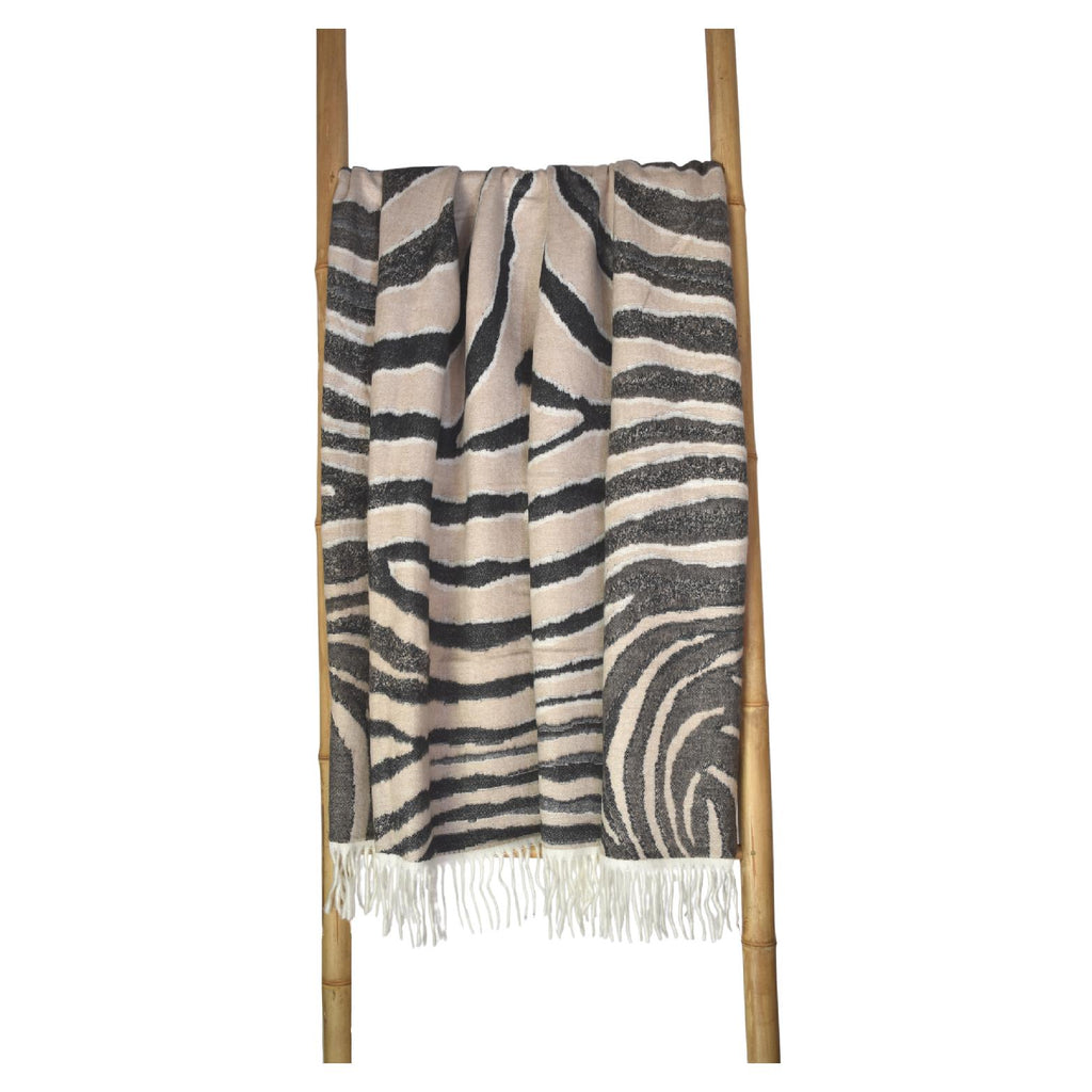 Zebra pattern natural and black pure acrylic throw